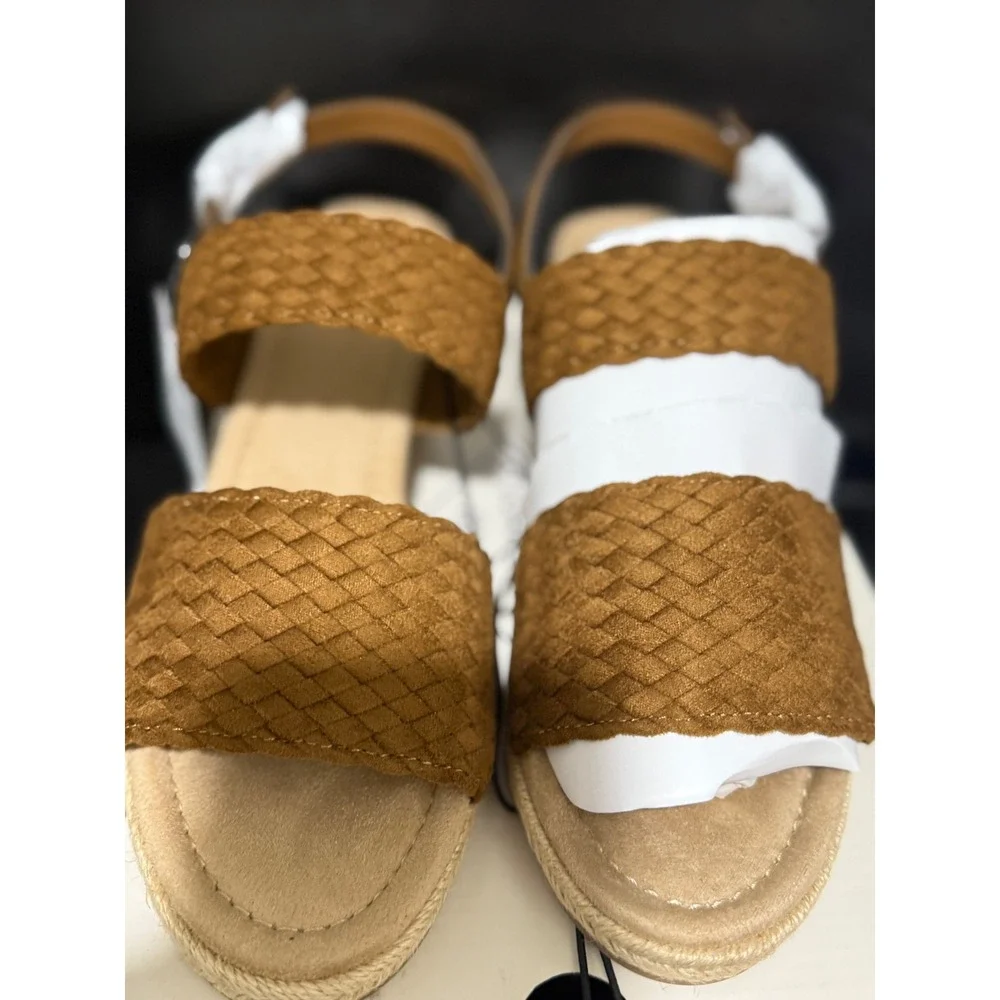 St Johns Bay Women's Espadrille Wedge‎ Sandals Brown Size 9